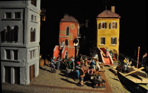 Image of Nativity scenes n which the figures take life amid the canals of the City of Venice