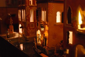 Image of Nativity scenes n which the figures take life amid the canals of the City of Venice