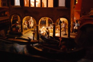 Image of Nativity scenes n which the figures take life amid the canals of the City of Venice