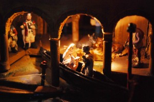 Image of Nativity scenes n which the figures take life amid the canals of the City of Venice